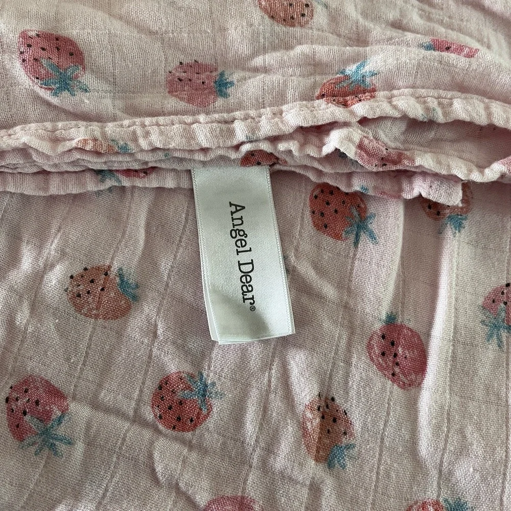 Angel Dear + A Soft Idea Pink Strawberry Plaid Swaddle Baby Blanket Cotton Large